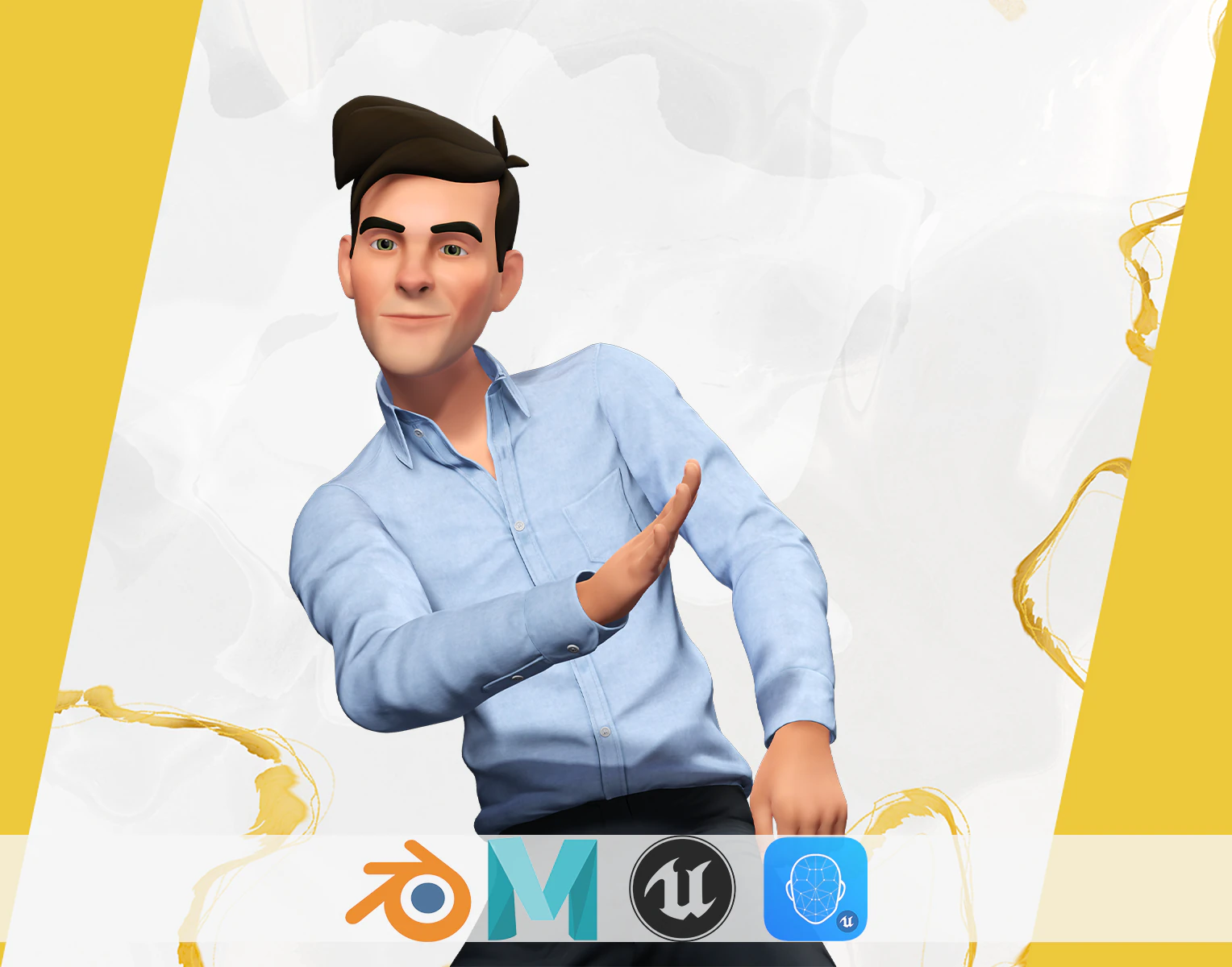Cartoon Handsome Man in Casual Shirt 3D Model .c4d .max .obj .3ds .fbx .stl .blend 