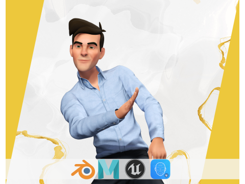 Cartoon Handsome Man in Casual Shirt 3D Model