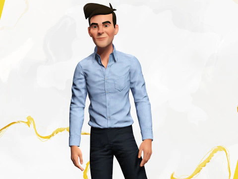 Cartoon Handsome Man in Casual Shirt 3D Model