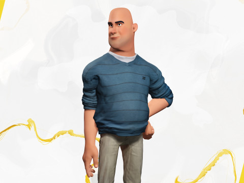 Bald man wears sweater casual look Modello 3D