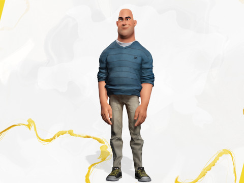 Bald man wears sweater casual look Modello 3D