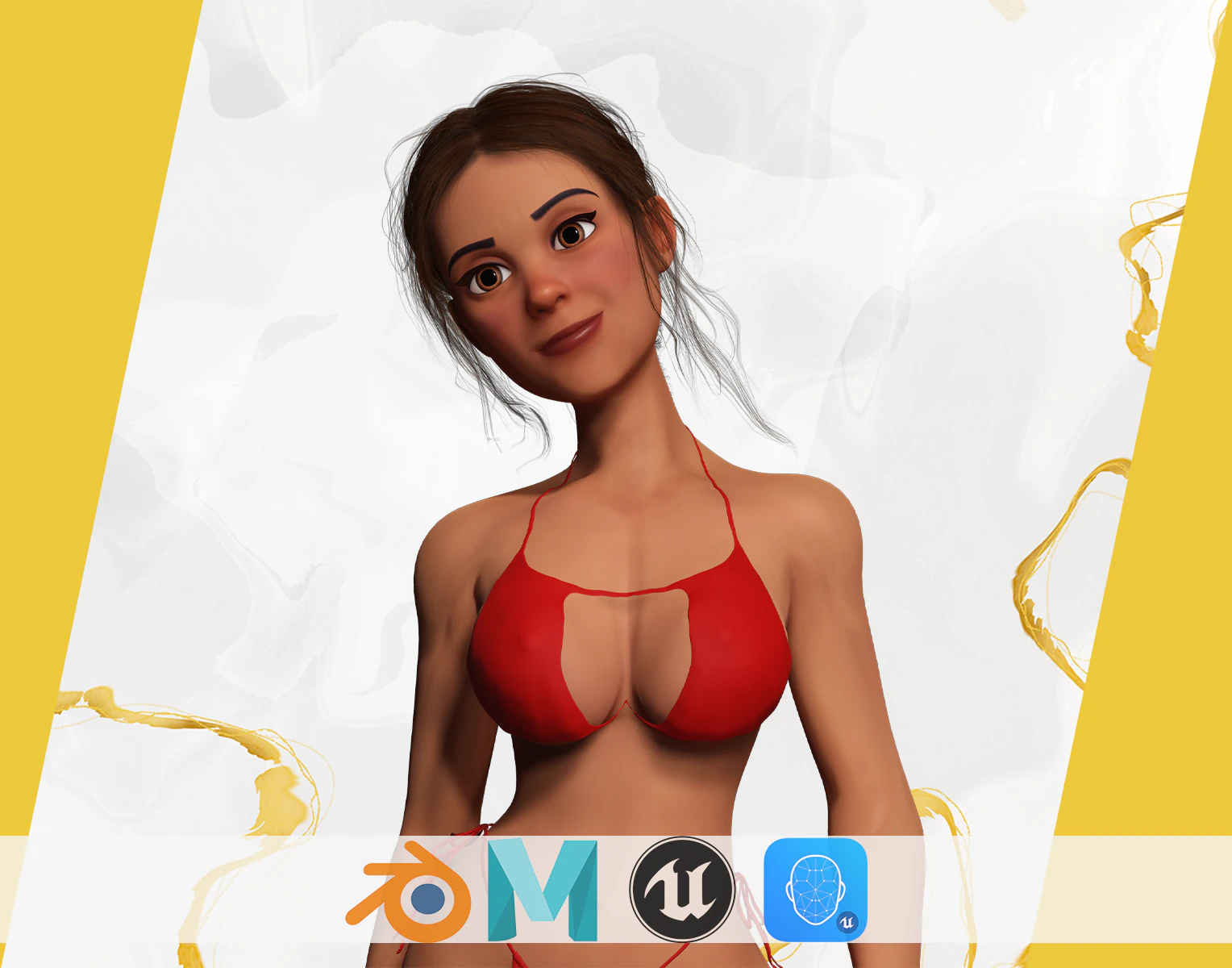 Stylized cartoon woman in bikini 3D Model .c4d .max .obj .3ds .fbx .stl .blend 