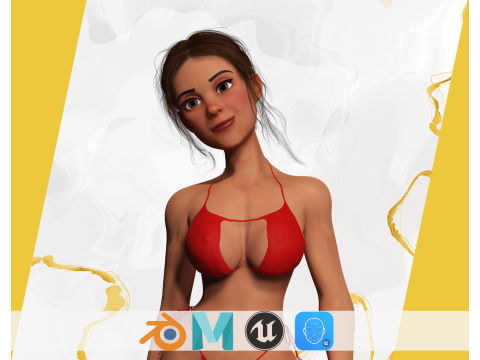 Stylized cartoon woman in bikini 3D Модель