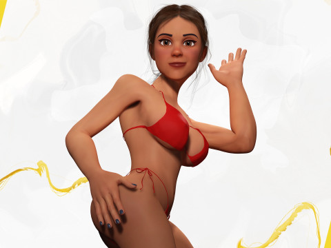 Stylized cartoon woman in bikini Modelo 3D
