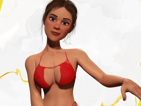 Stylized cartoon woman in bikini Modelo 3D