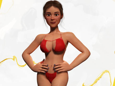 Stylized cartoon woman in bikini 3D Model