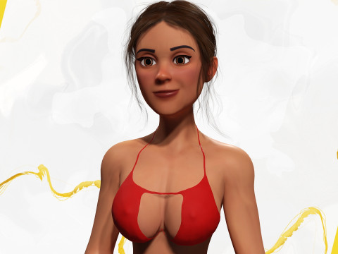 Stylized cartoon woman in bikini Modelo 3D