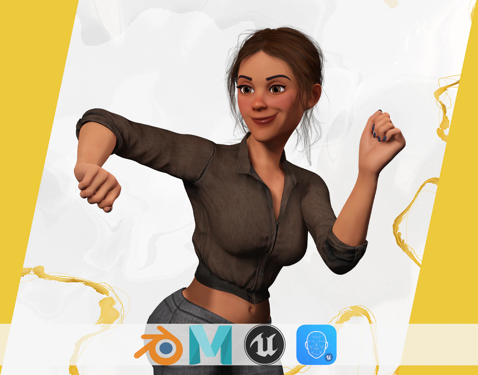 Cartoon Woman in Casual Outfit HQ 3D Model .c4d .max .obj .3ds .fbx .stl .blend 
