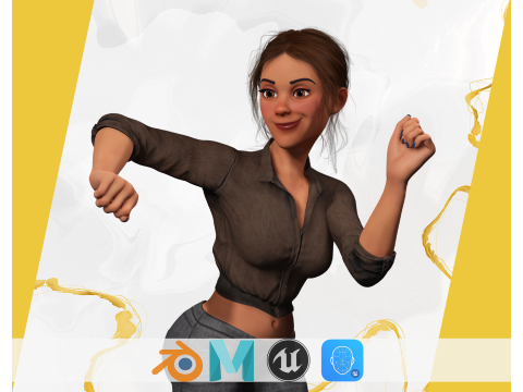 Cartoon Woman in Casual Outfit HQ 3D Модель