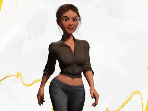 Cartoon Woman in Casual Outfit HQ 3D Model