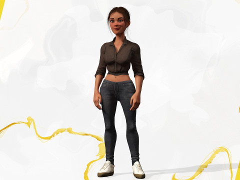 Cartoon Woman in Casual Outfit HQ 3D 模型