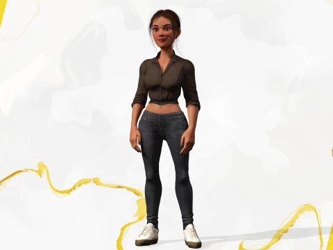Cartoon Woman in Casual Outfit HQ 3D Model