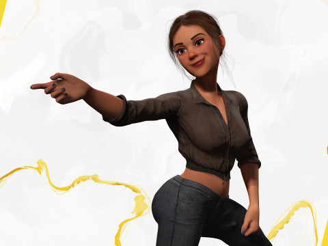 Cartoon Woman in Casual Outfit HQ 3D 模型