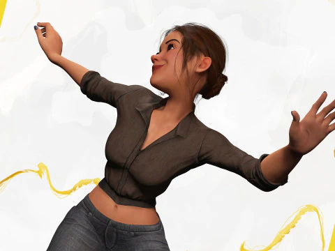 Cartoon Woman in Casual Outfit HQ 3D Model