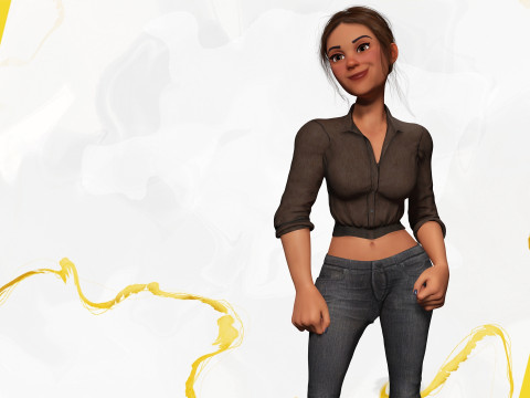 Cartoon Woman in Casual Outfit HQ 3D 模型