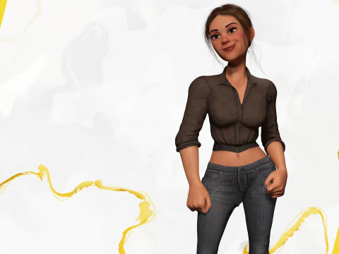 Cartoon Woman in Casual Outfit HQ 3D Model