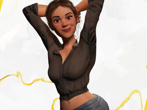 Cartoon Woman in Casual Outfit HQ 3D Model