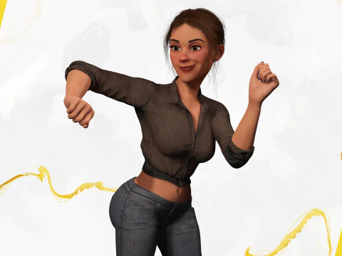 Cartoon Woman in Casual Outfit HQ 3D Model