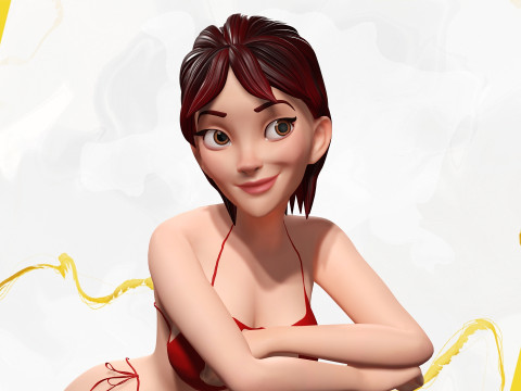 Cartoon Woman in Red Bikini girlfriend 3D Model