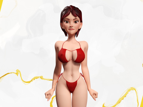 Cartoon Woman in Red Bikini girlfriend 3D Model