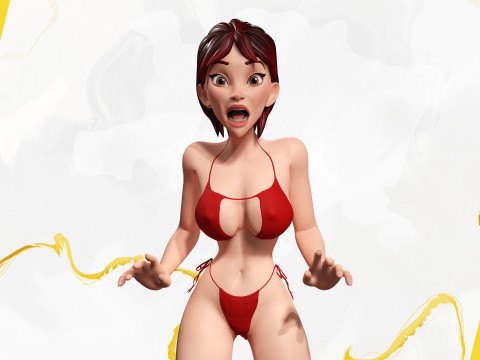 Cartoon Woman in Red Bikini girlfriend 3D Model
