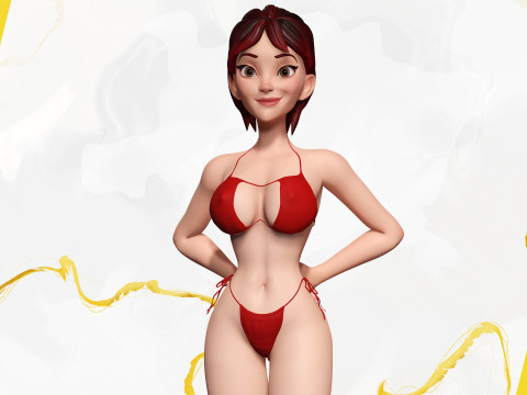 Cartoon Woman in Red Bikini girlfriend 3D Model