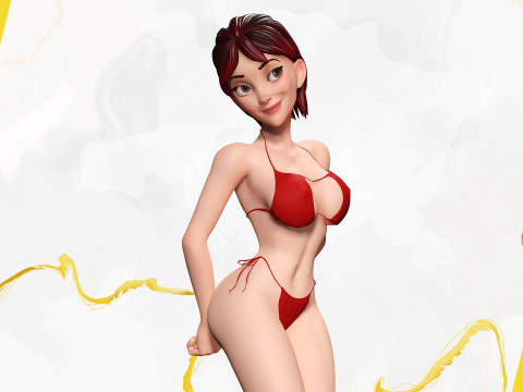 Cartoon Woman in Red Bikini girlfriend 3D Model