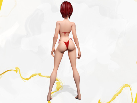 Cartoon Woman in Red Bikini girlfriend 3D Model