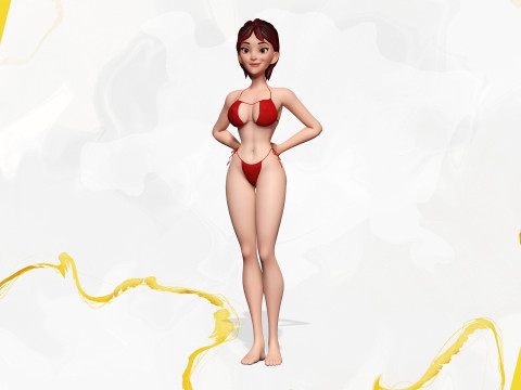Cartoon Woman in Red Bikini girlfriend 3D Model