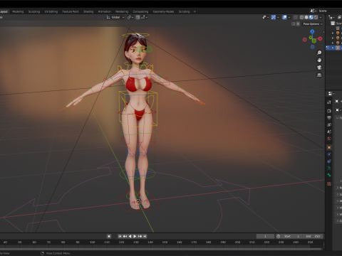 Cartoon Woman in Red Bikini girlfriend 3D Model
