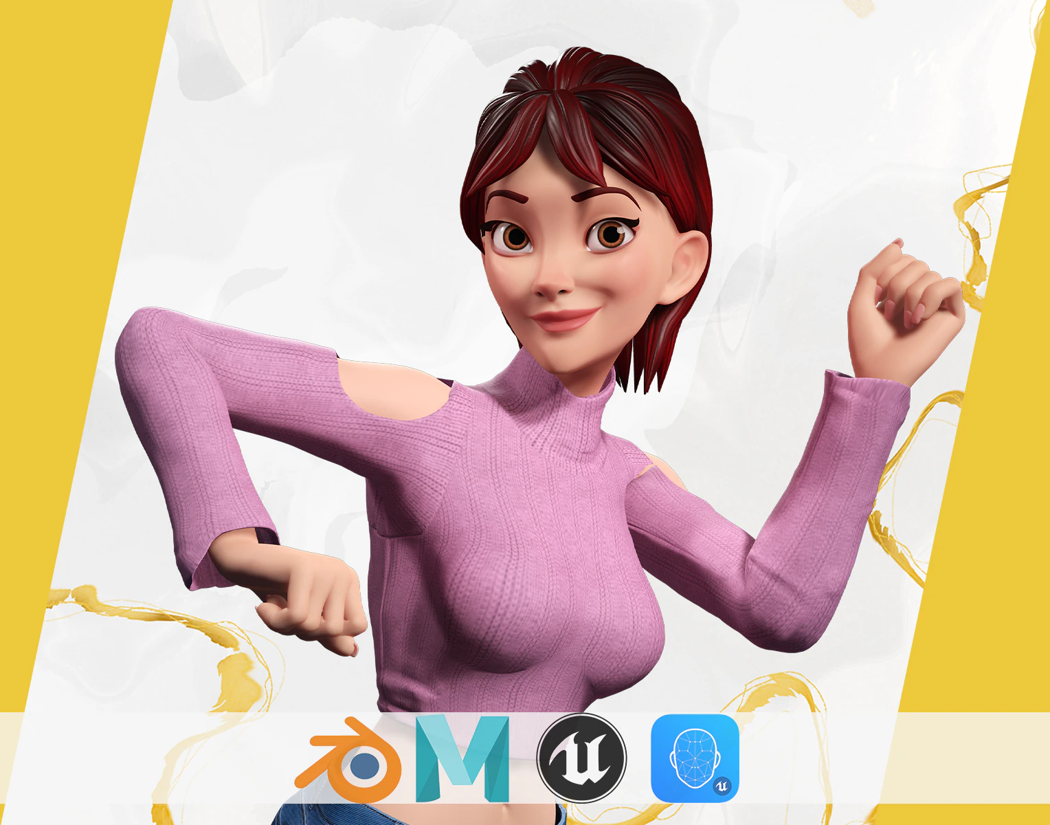 Cartoon Young Woman in Casual girlfriend 3D Model .c4d .max .obj .3ds .fbx .stl .blend 