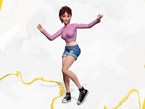 Cartoon Young Woman in Casual girlfriend Modello 3D