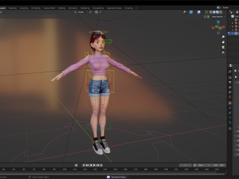 Cartoon Young Woman in Casual girlfriend Modello 3D