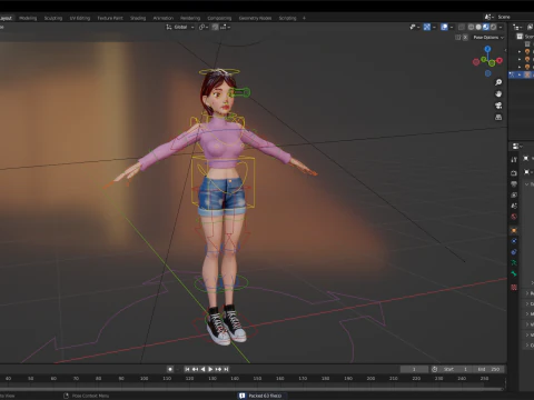 Cartoon Young Woman in Casual girlfriend 3D Model