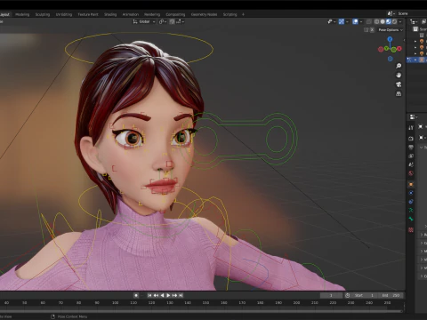 Cartoon Young Woman in Casual girlfriend 3D Model