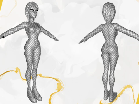 Cartoon Young Woman in Casual girlfriend 3D Model