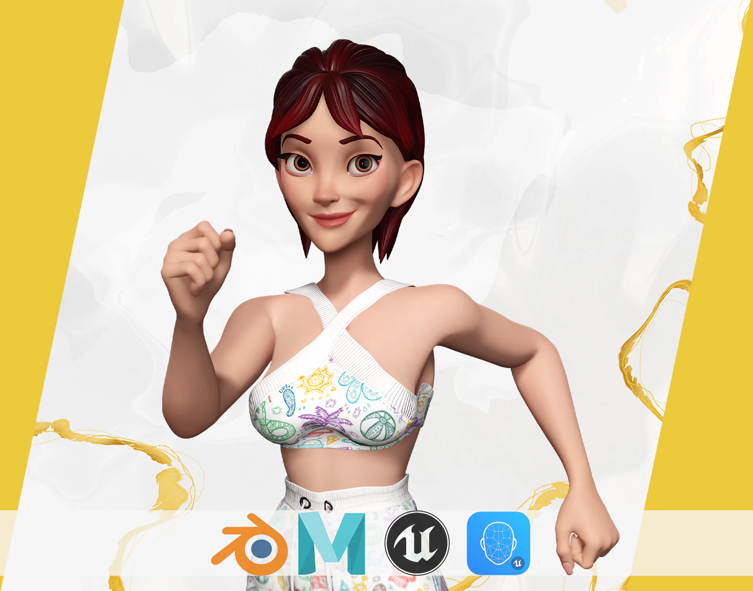 Woman in summer sportswear jogging female 3D Model .c4d .max .obj .3ds .fbx .stl .blend 
