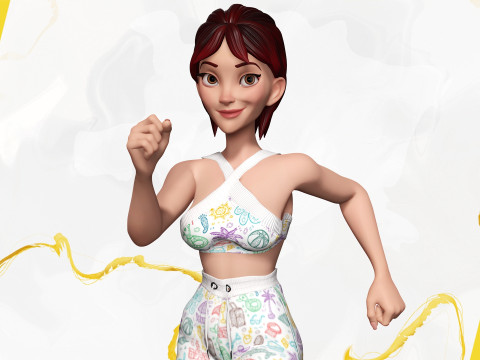 Woman in summer sportswear jogging female 3D Model