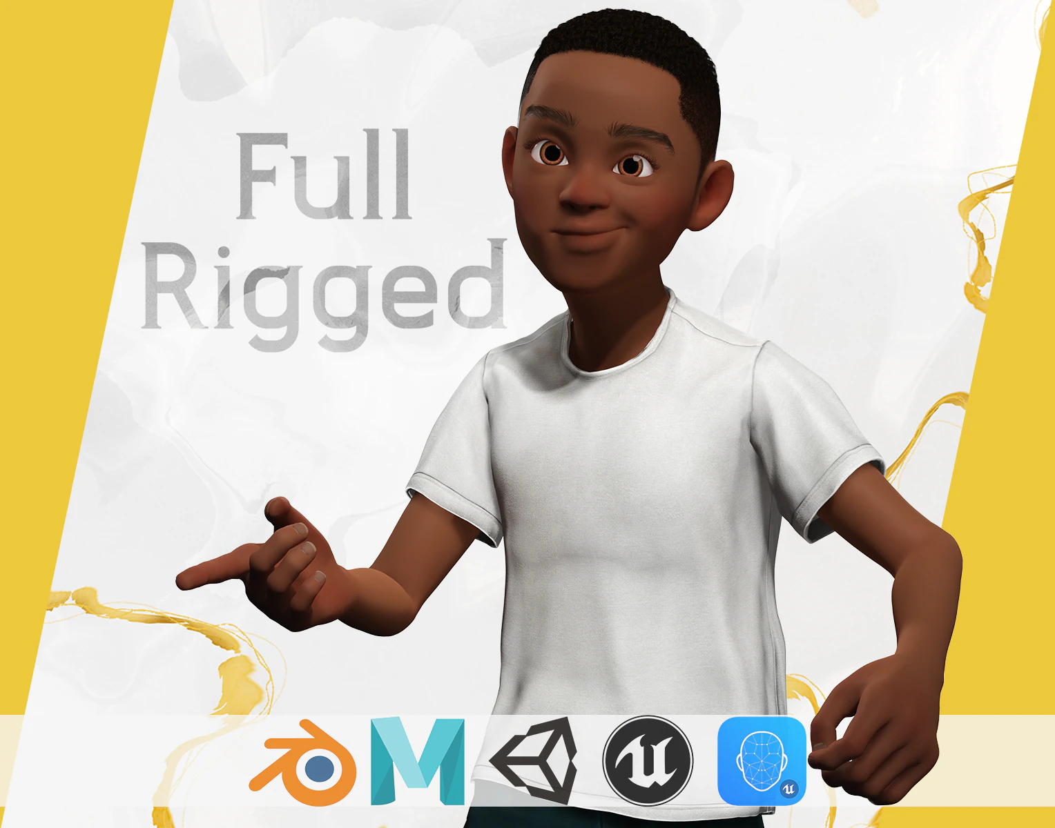 Afro boy toon cartoon Black Male stylized 3D Model .c4d .max .obj .3ds .fbx .stl .blend 
