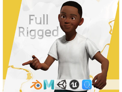 Afro boy toon kartun Black Male bergaya Model 3D