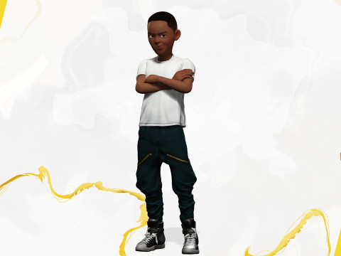 Afro boy toon cartoon Black Male stylized 3D Model