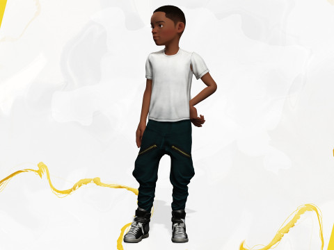 Afro boy toon cartoon Black Male stylized 3D Model