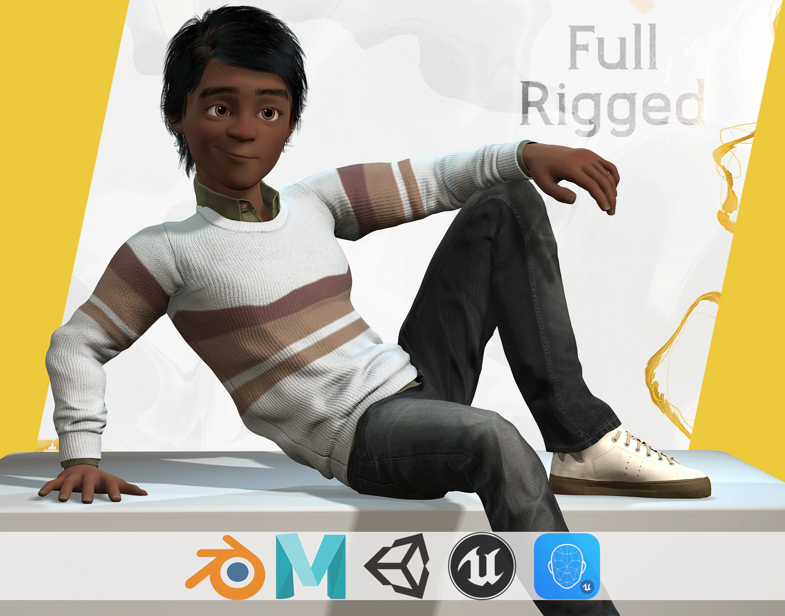 Indian Toon Cartoon Male 3D Model .c4d .max .obj .3ds .fbx .stl .blend 