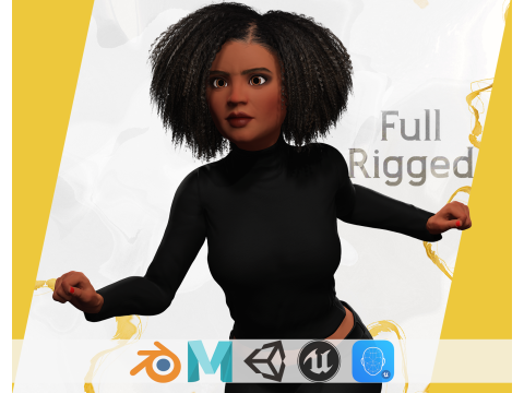 Classic Afro - Cartoon Black African Woman 3D Model