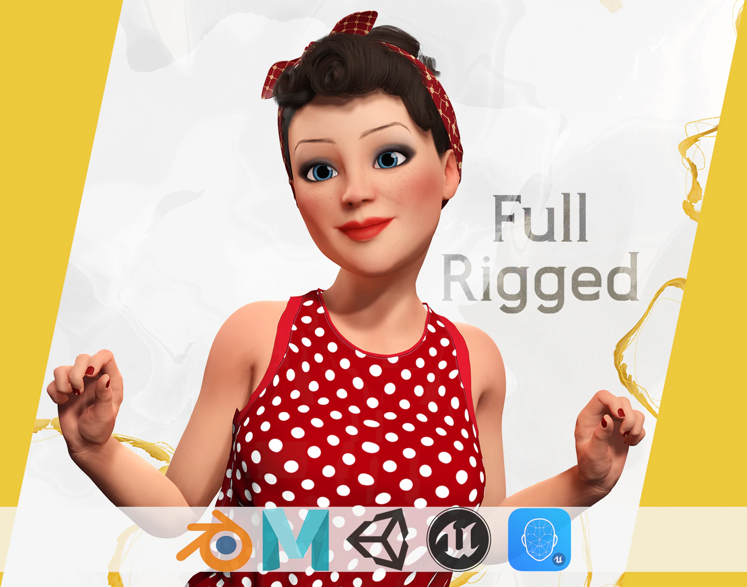 Mother woman Stylized Cute Girl 3D Model .c4d .max .obj .3ds .fbx .stl .blend