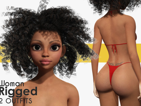 African Female Cartoon Black afro Woman Female 3D Modelo 3D