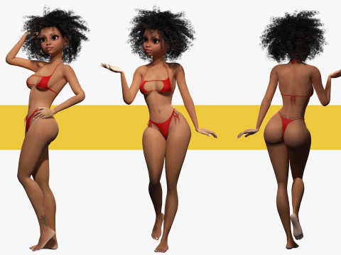 African Female Cartoon Black afro Woman Female 3D 3D Model