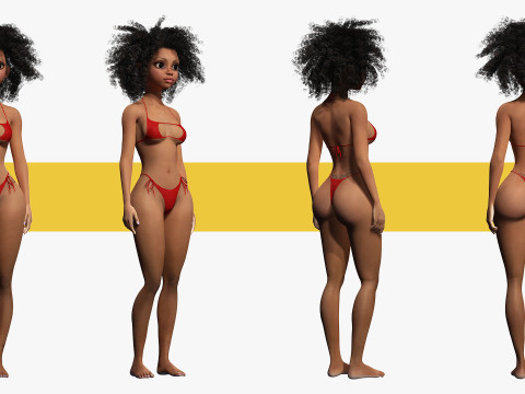 African Female Cartoon Black afro Woman Female 3D 3D Model