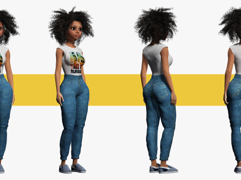 African Female Cartoon Black afro Woman Female 3D 3D Model