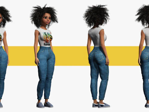 African Female Cartoon Black afro Woman Female 3D 3D Model